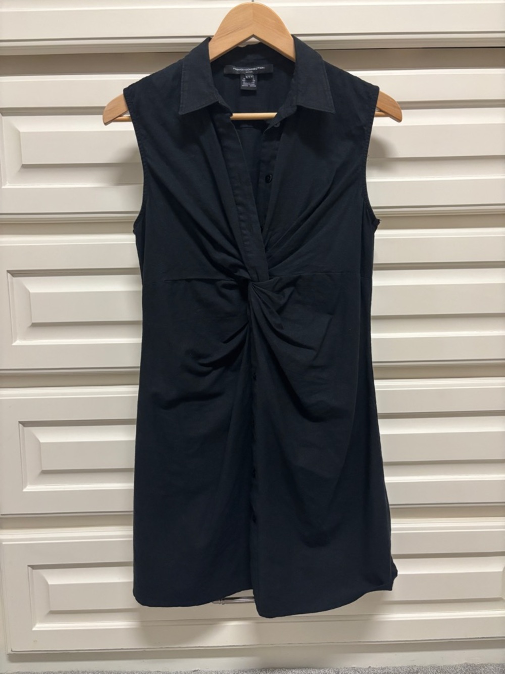 French Connection Linen Blend Black Sleeveless Twist-Front Mini Dress